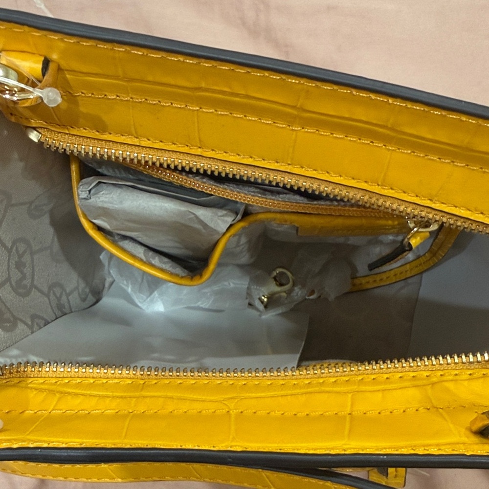 NWT Michael Kors Yellow and Canvas Satchel - Picture 4 of 7